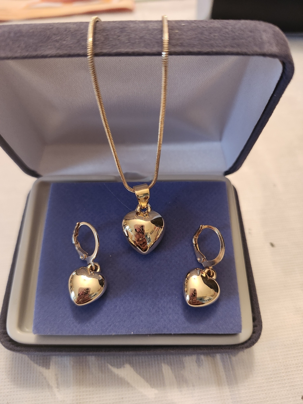 Gold Heart Pendant Necklace and Earring Set - Women Jewelry